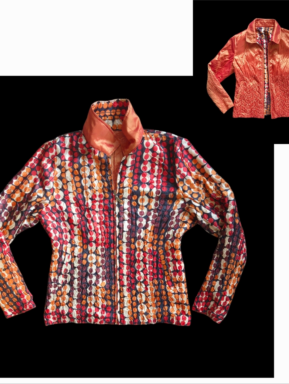 VTG Y2K UBU Womens S Reversible Quilted Crinkle Jacket Metallic Eclectic  2000s